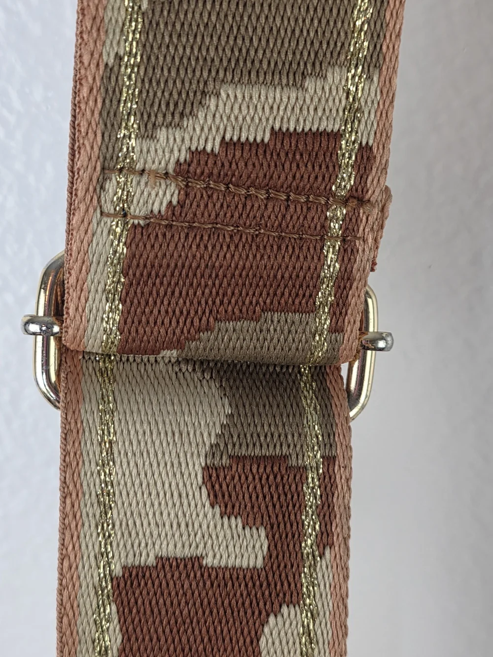 AhDorned Adjustable Brown & Tan Camo Bag Strap With Gold Hardwear